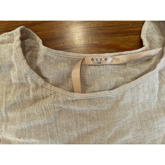 Ecru Lab Cropped Ruffle Linen Shirt S/M - Picture 3 of 5